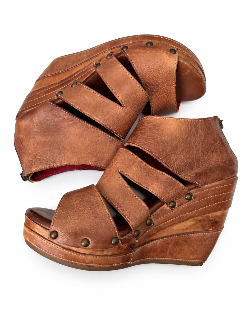 Bed Stu Jacey II Brown Leather Wedge Sandals Size 10 NWT - Picture 9 of 10